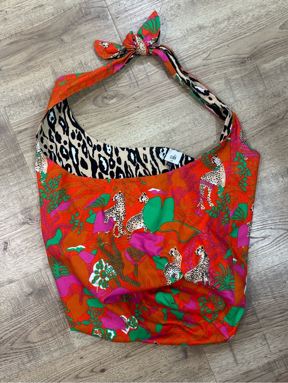 CAbi Orange Leopard & Botanical Print Shoulder Satchel